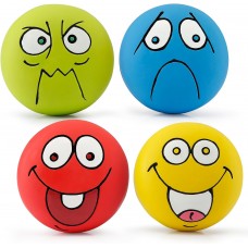 4 Pack 2.8" Smiley Face Squeaky Dog Toys Soft Dog Balls Latex Rubber Squeak Dog Toys for Small Medium Puppy Pet Dogs (Emoji)