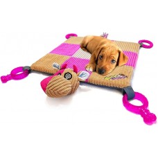 Puppy Toy Mat with Teething Chew Toys (20” x 20”) Ropes, Squeaker, Plush Foam Bed, Durable - Comfort and Fun, All-in-One - Pink